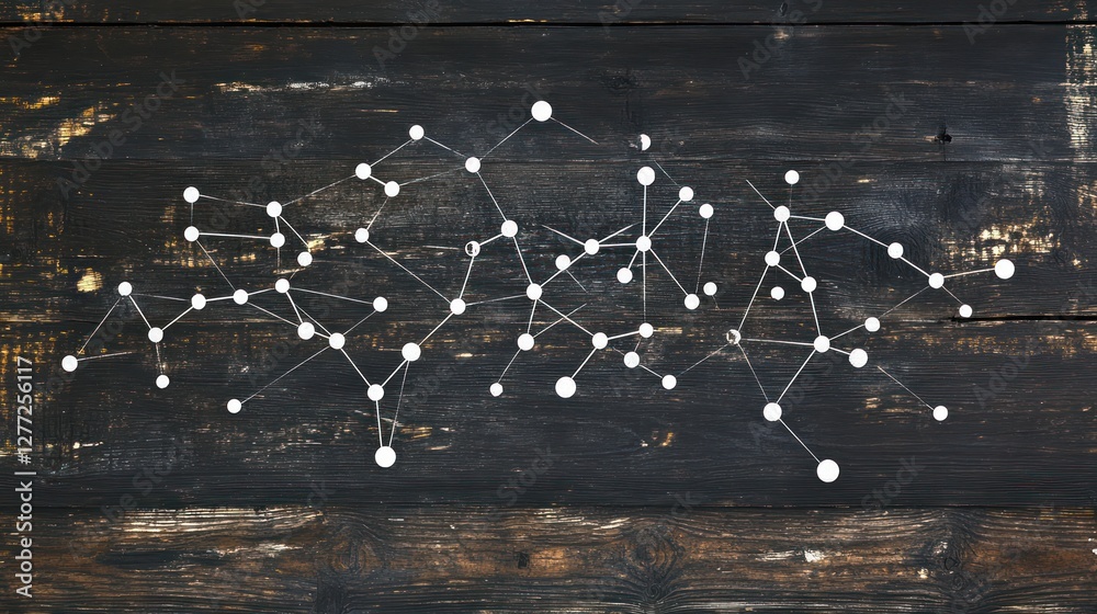 Poster abstract network connection concept on dark wooden background.