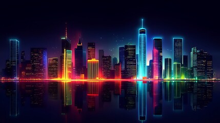 Obraz premium Futuristic night skyline glowing high resolution wallpaper