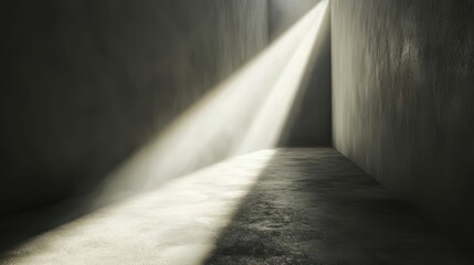 Light Beam Illuminates Empty Narrow Space with Concrete Walls
