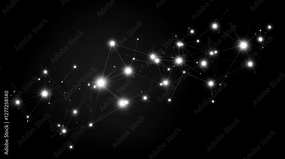 Poster abstract network connection with glowing nodes and lines on a black background.