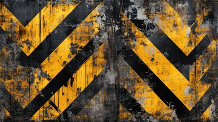 Obraz premium Grungy Industrial Wall with Black and Yellow Chevron Pattern