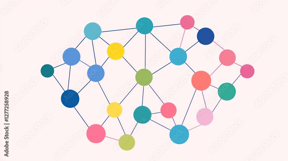Poster Abstract network graph with colorful nodes and connections.