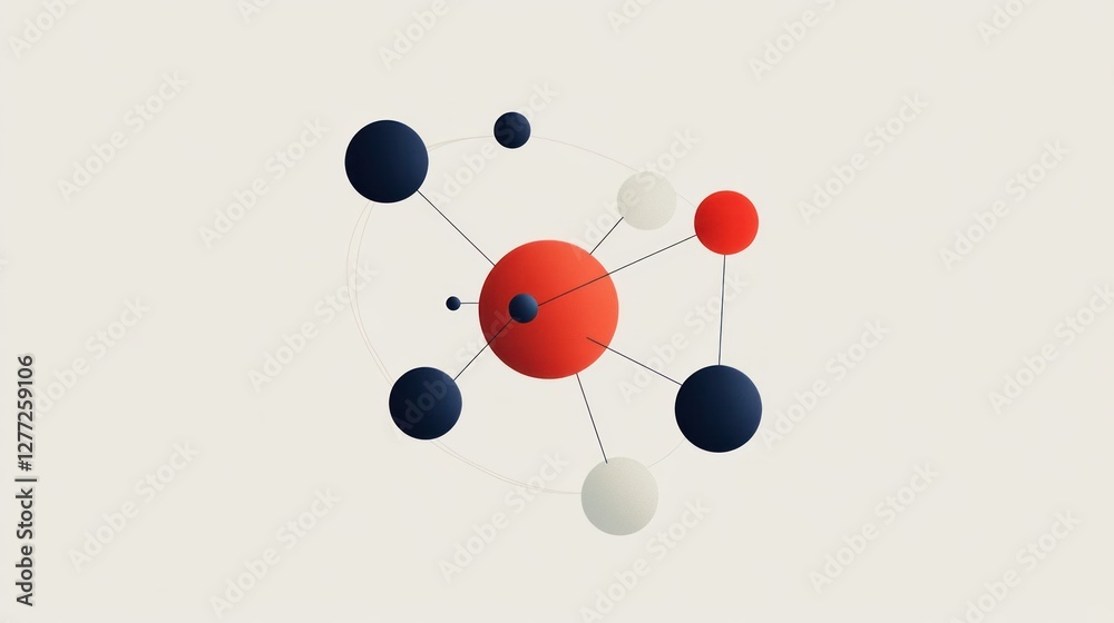 Aufkleber Abstract network graphic with connected nodes in red, white, and dark blue.
