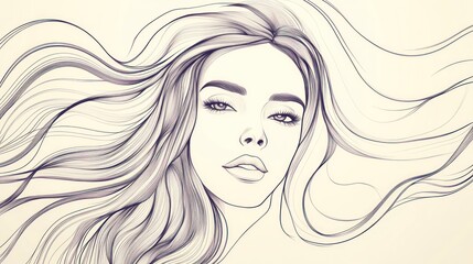 Woman's face, flowing hair, art, light background, beauty