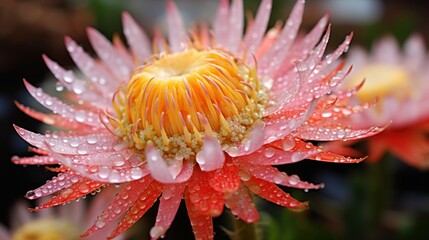 Ephemeral beauty, Strawflower glistening with morning dew delicate petals