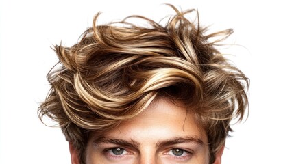 Blonde wavy hair, studio shot, white background