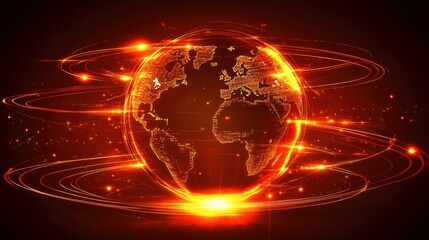 Fototapeta premium Glowing Earth with Dynamic Energy Circles on Dark Background