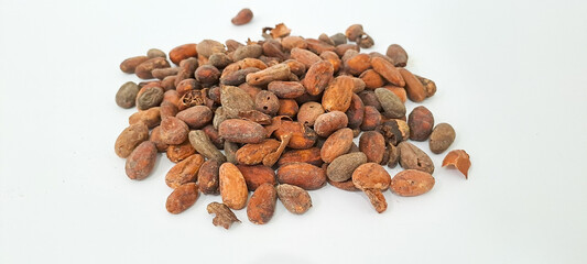 unpeeled cocoa bean isolated on white background	
