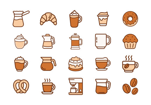 Brown and Orange Coffee and Cafe Icons Set