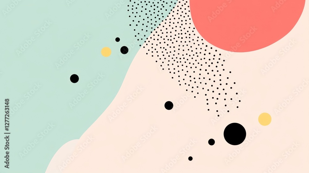 Poster abstract pastel background with geometric shapes and dots.