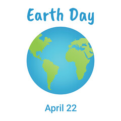 Earth Day, April 22. Image of planet Earth in green blue colors. Flat vector illustration.