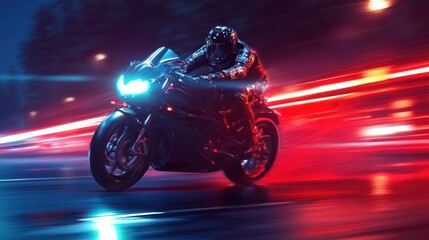 Obraz premium High-speed motorbikes race through bright city lights, creating dynamic movement with bright colors