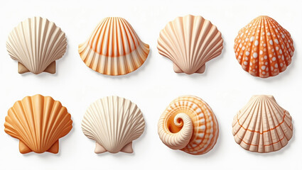Eight Diverse Seashells Collection Scallops Spiral Shell Summer Beach Decor Ocean Theme