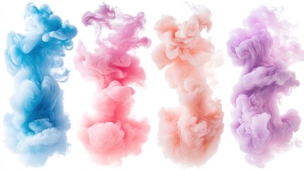 Fototapeta premium Abstract pastel color ink swirls in water isolated on white background.
