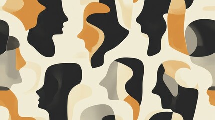 Abstract Faces Silhouettes in Earthy Tones and Soft Shapes Design