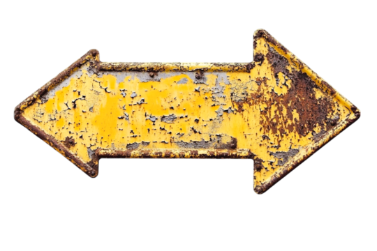 Rusted Yellow Double Arrow Sign Pointing Two Ways Choice Directions Dilemma