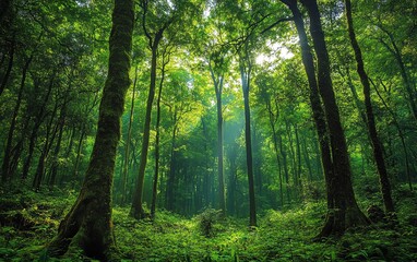 Obraz premium Biodiversity conservation through ecofriendly practices, pristine forests, sustainable land use, renewable energy adoption, wildlife sanctuaries, ecoconscious agriculture