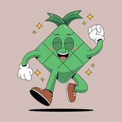 Happy ketupat ramadan cartoon mascot