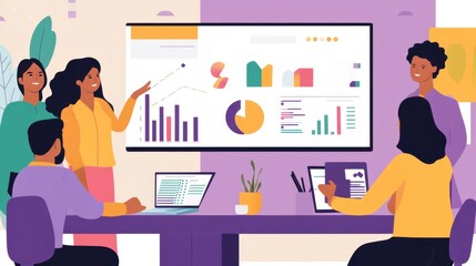 Indian female executive presenting data charts to her team, with a focus on key performance indicators during a strategic meeting.