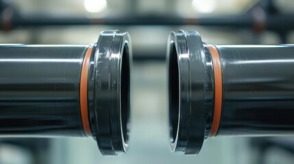 Close Up of Industrial Pipes with Sealing Gaskets in a Factory Setting