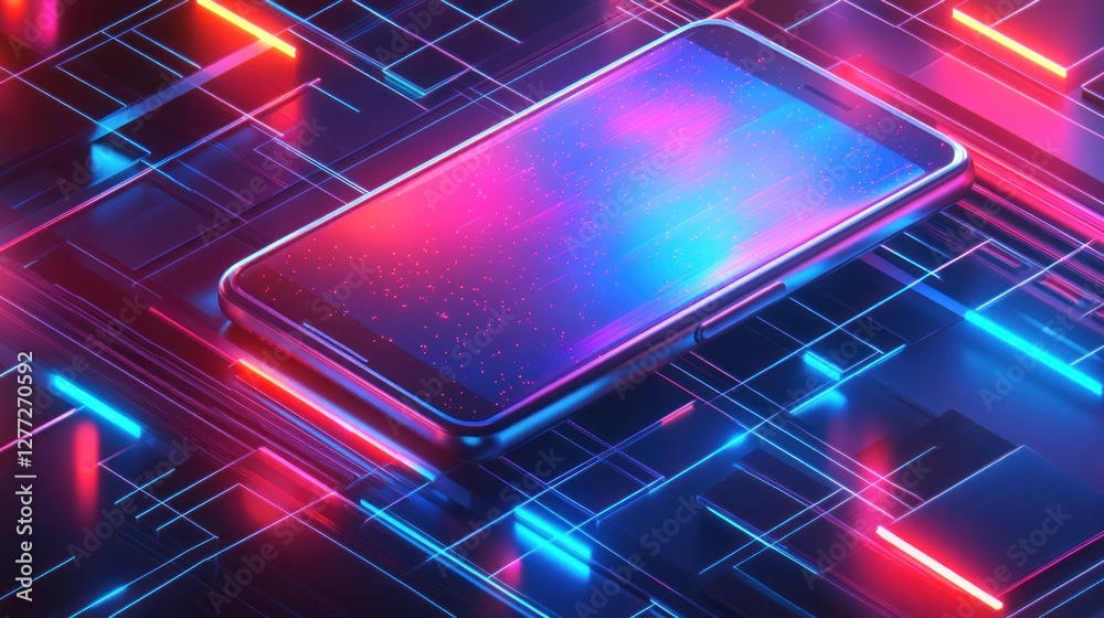 Aufkleber smartphone digital data network glow abstract background
