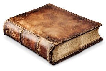 Obraz premium Antique Leather-Bound Book on White Background