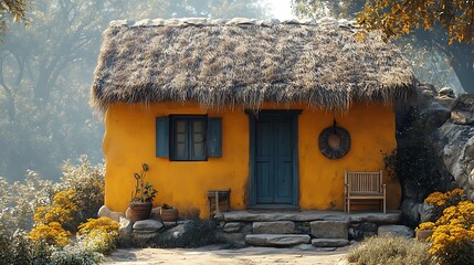 scenic village house straw roof high resolution hd picture