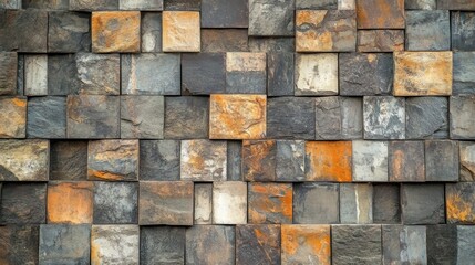 Colorful Textured Wall with Slate Tiles in Earthy Tones and Patterns