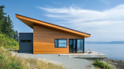 A clean, minimalist home exterior with a seamless combination of architectural materials