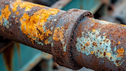 Close-up of Rusty Metal Pipe with Flaking Paint and Patina Details