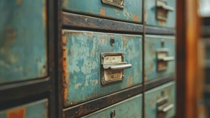 Rustic Antique Cabinet with Weathered Drawers and Patina Finish