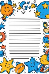 Fototapeta premium A cute cartoon doodle border with a lined space for writing or journaling.