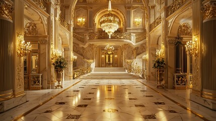 Obraz premium Opulent Ballroom with Grand Chandelier and Elegant Décor