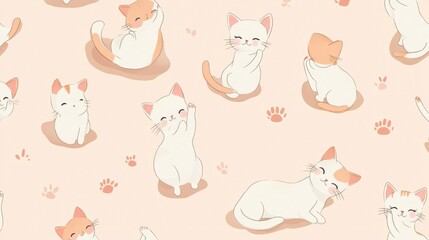 Obraz premium Cute Cartoon Cat Pattern on Soft Pastel Background for Kids Room