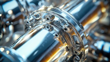 Fototapeta premium Close-Up of Polished Metal Mechanical Components with Detail