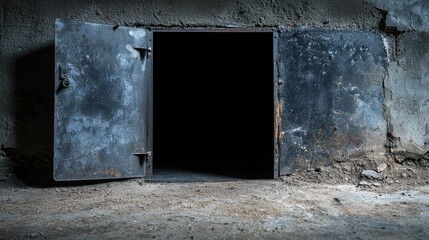Dark Open Doorway in Abandoned Space with Dusty Floor