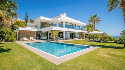 Fototapeta premium A modern villa with a spacious open-plan design, built to ISO standards