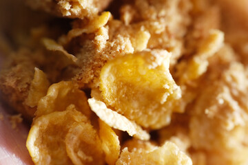 Close up texture golden flakes of corn