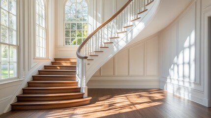 Obraz premium A newly built home's staircase, showcasing meticulous detailing in carpentry and finishing