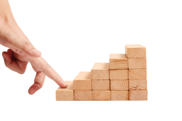 Building success step-by-step growth strategy office space visual representation minimalist design close-up view goal setting