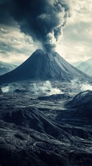 Fototapeta premium Majestic Eruption of Active Volcano in Dramatic Landscape at Twilight
