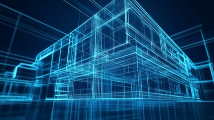 Obraz premium Abstract architectural building design, wireframe 3d model, digital blueprint
