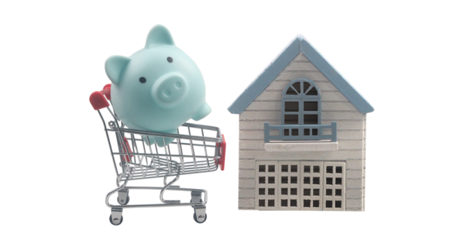 Shopping for a home piggy bank and house model symbolizing financial goals homebuyer environment creative perspective finance concept