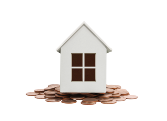 Investment opportunities in real estate a house surrounded by coins financial growth indoor minimalist wealth concept