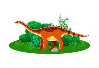 Jurassic Aegyptosaurus dinosaur cartoon character. Extinct dinosaur, paleontology reptile or prehistoric lizard funny isolated vector mascot. Jurassic era animal cheerful personage or cute character
