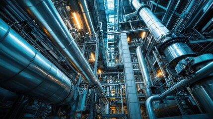Industrial Facility Interior with Metal Pipes and Machinery Details