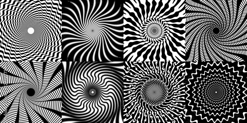 Leinwandbilder psychedelic hypnotic spiral patterns with hypnosis swirls and optical illusion effect, vector backgr