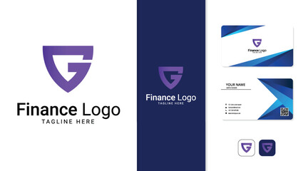 Investment logo finance logo, financial investment logo, business logo With letter G and shield including business card
