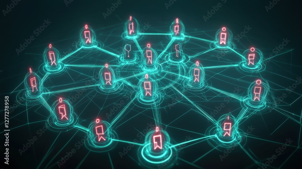 Poster digital connection network visualization with neon elements