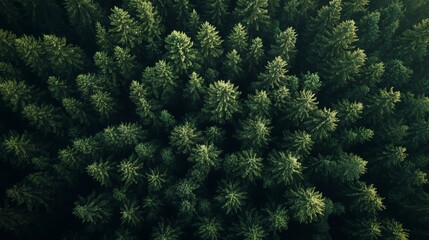 Aerial View Lush Green Pine Forest Nature Background Texture Image Evergreen Trees Woods Canopy Summer Scenery High Angle View Drone Photography Leaf 